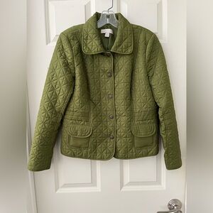 Women’s Laura Ashley Green Quilted Jacket Coat lightweight snap pockets size M